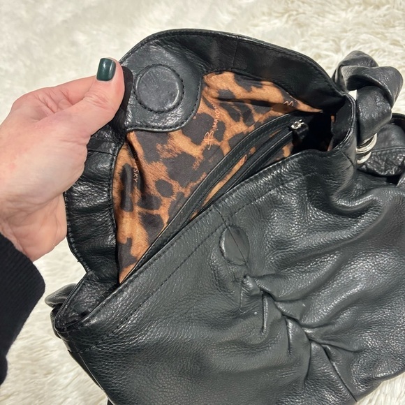 B. Makowsky Pebbled Black Leather Braided Strap Purse - Picture 6 of 13